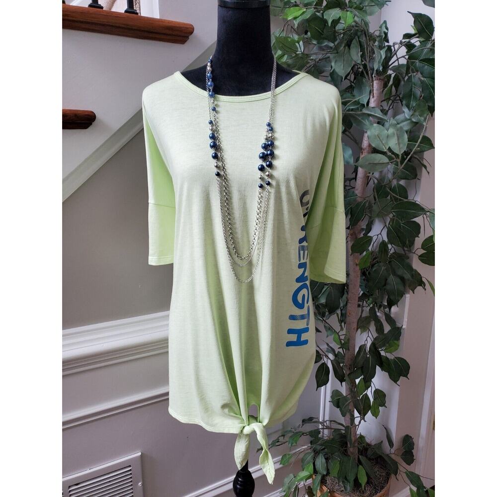 Live Well Womens Green Solid Cotton Round Neck 3/4 Sleeve Top Blouse Size 26/28W